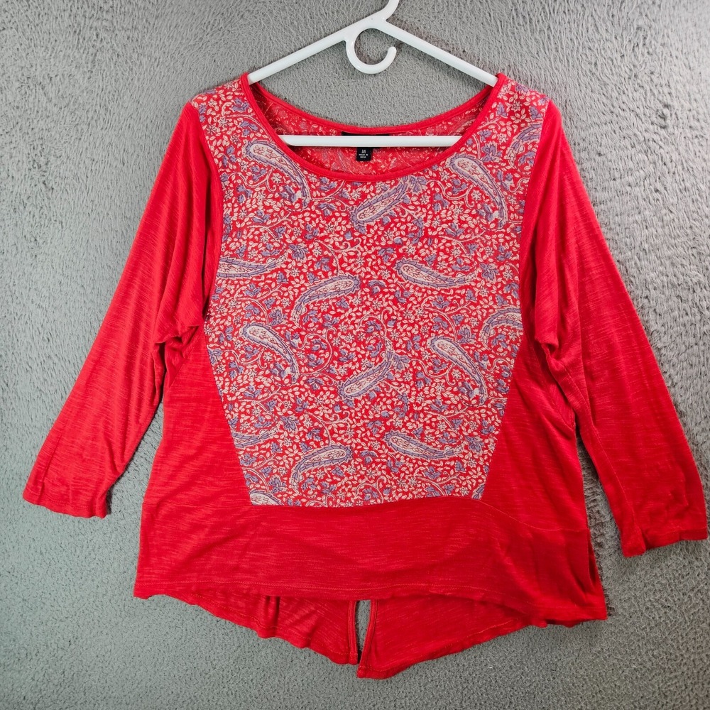 Lucky Brand Top Blouse Women Medium Paisley Print‎ Red Comfy